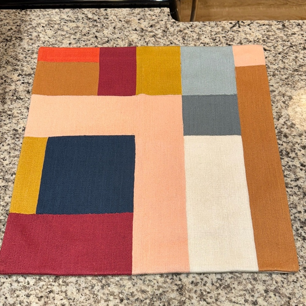 New with tags 19.5”x 19” Pillow Sham Cover Williams Sonoma Crewel Blocks Pc 2023